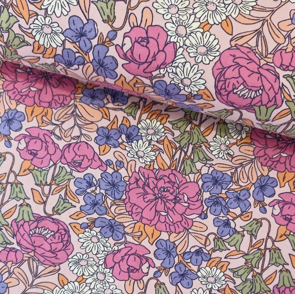 Cotton Jersey Retro Flowers