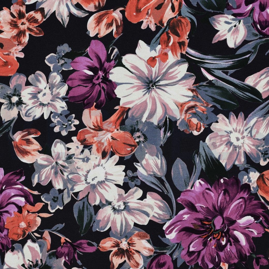 French Terry Digital Flowers