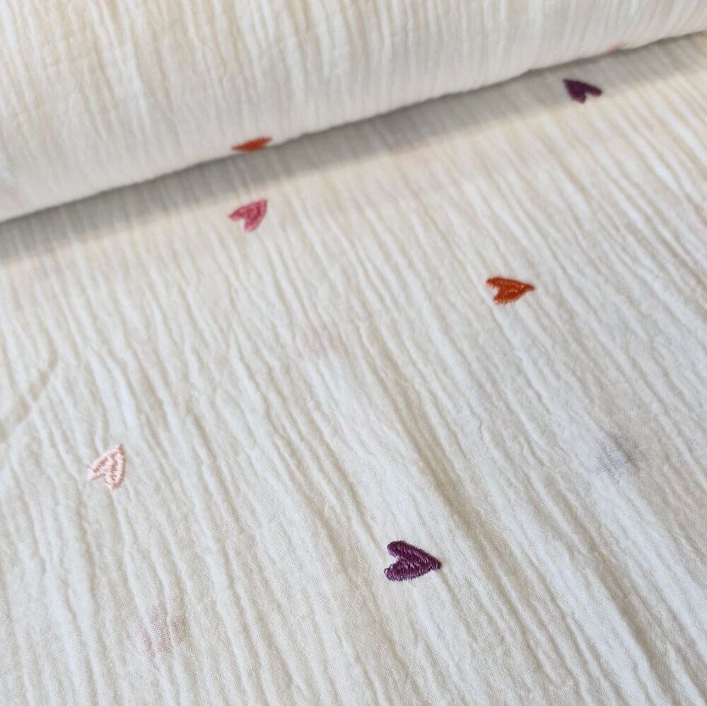 Double Gauze Embroidery Hearts