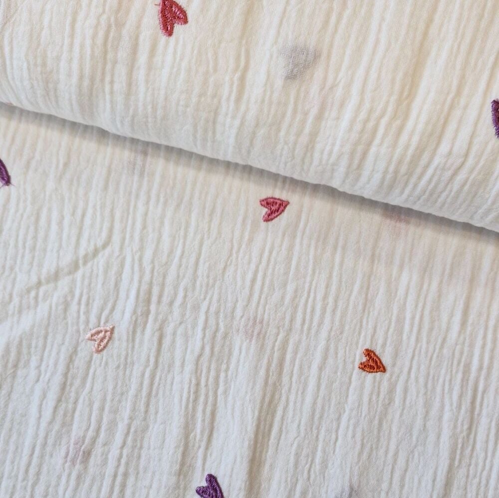 Double Gauze Embroidery Hearts