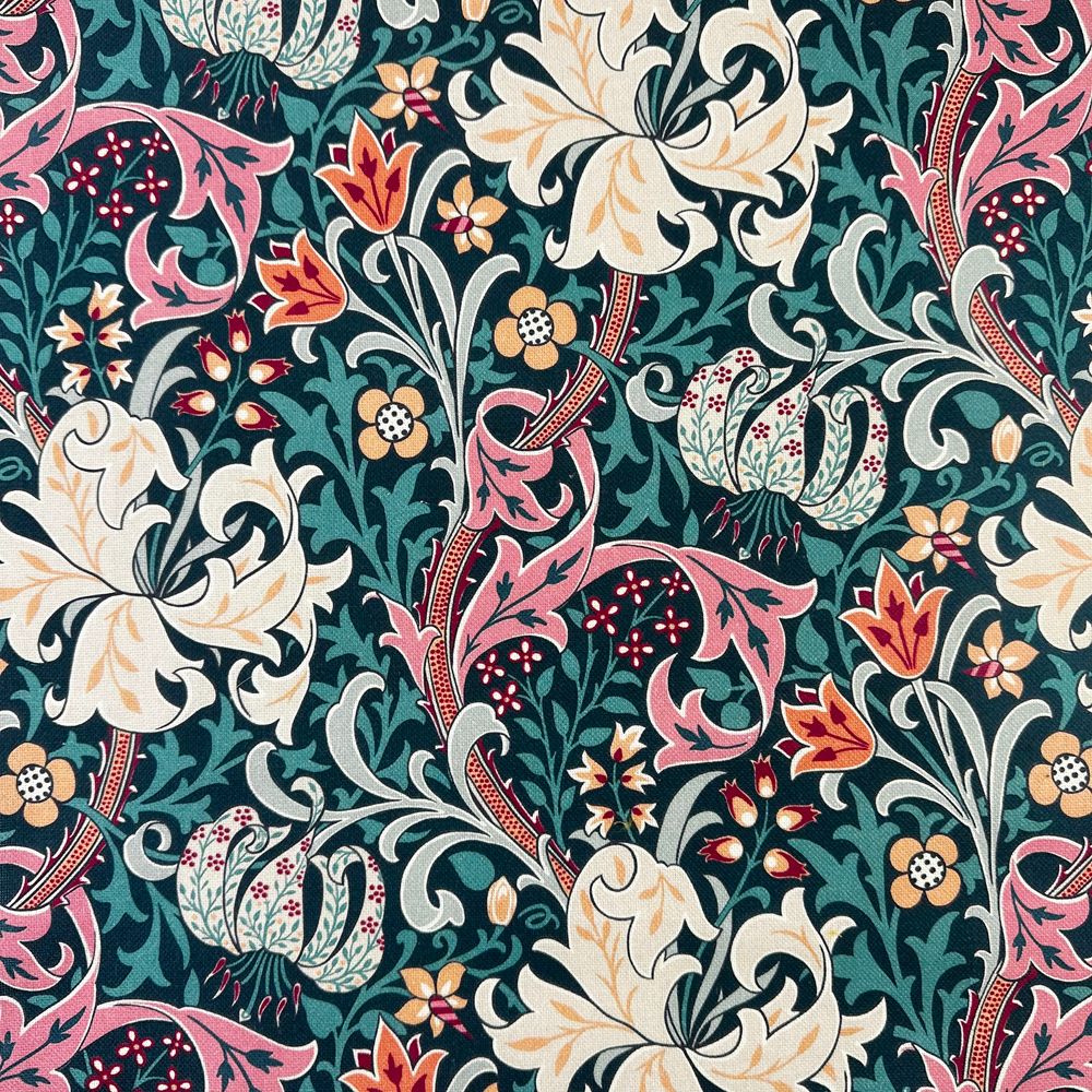 William Morris Teflon Wipe Clean Fabric Golden Lily Tempest
