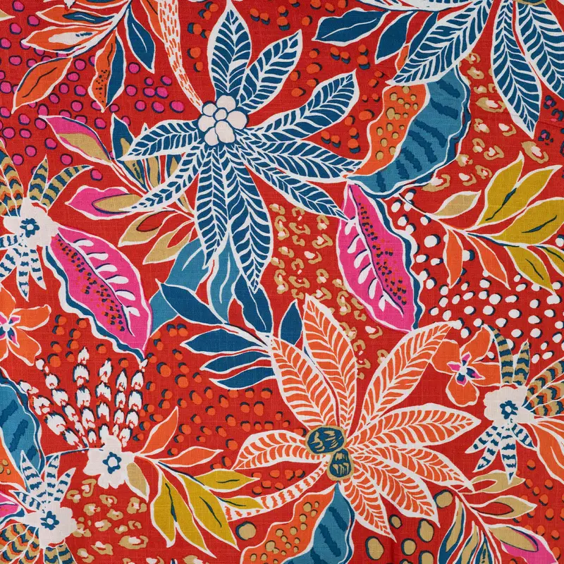 Rayon Slub Spandex Fabric &ndash; Flowers Rust
