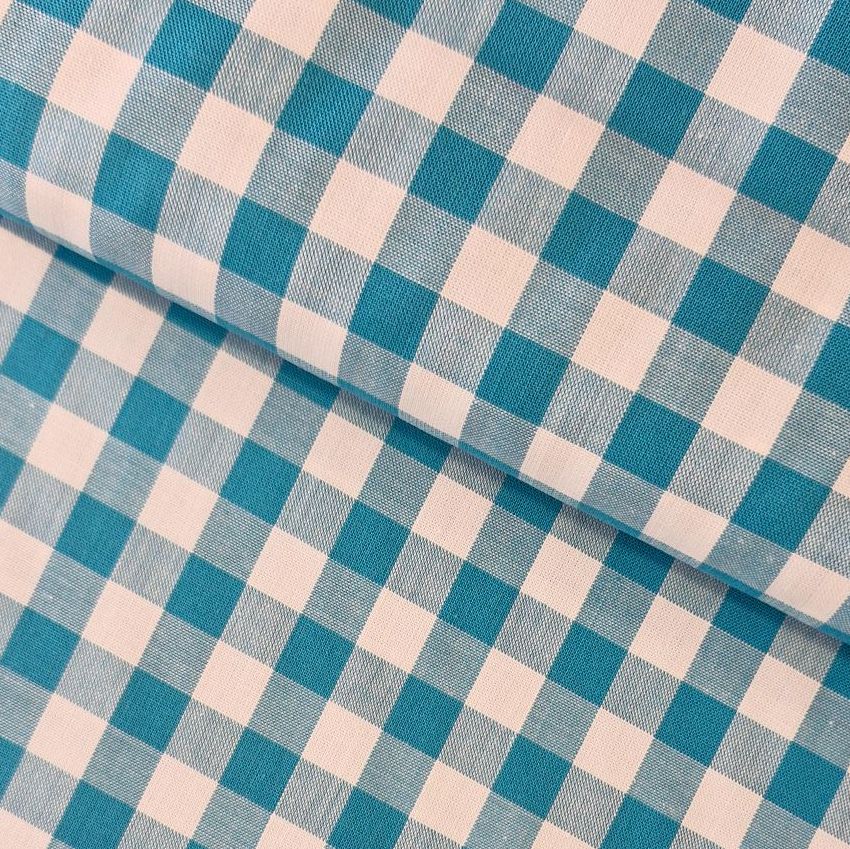 Yarn Dyed Cotton Gingham Fabric Turquoise