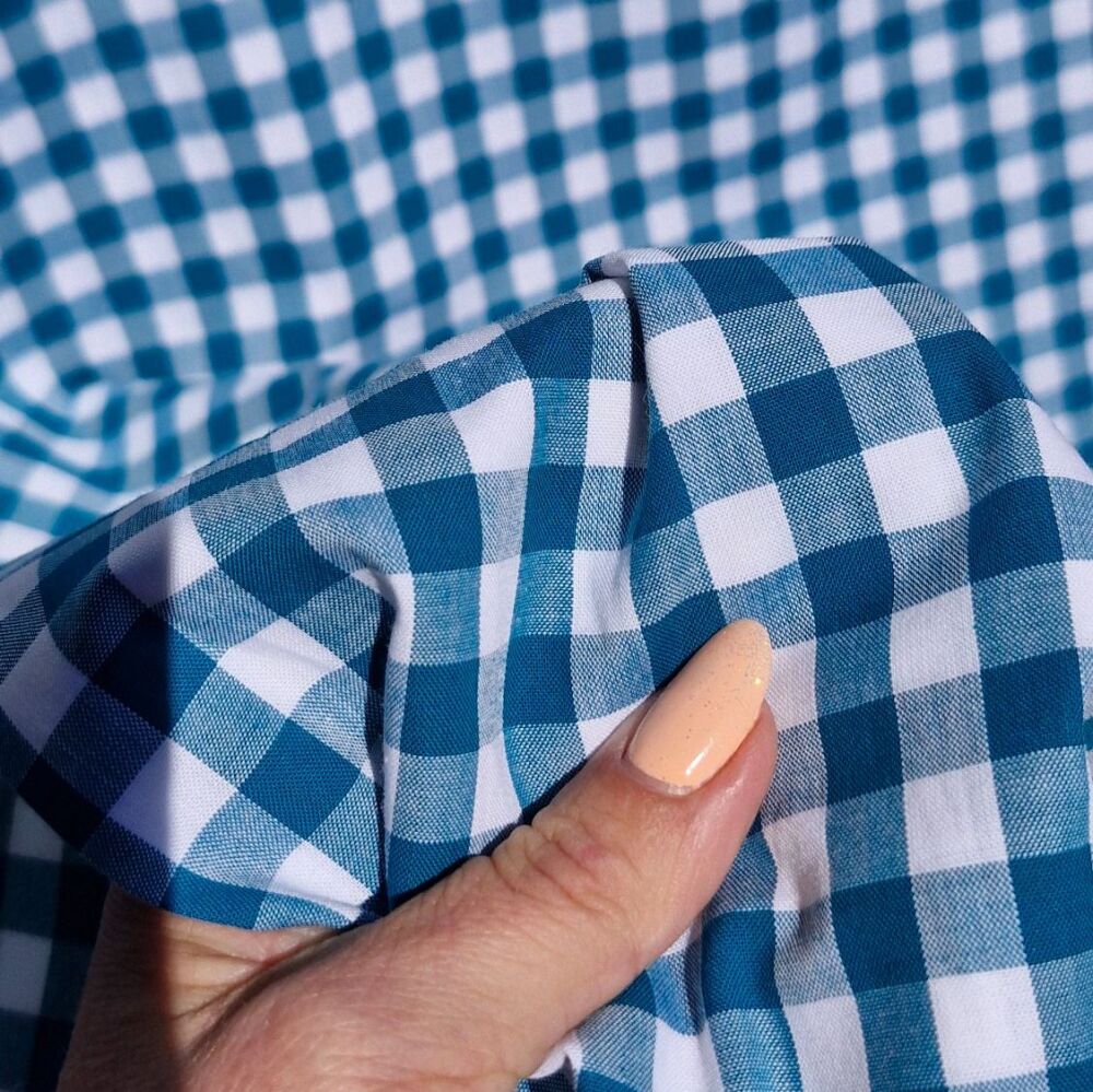 Yarn Dyed Cotton Gingham Fabric Teal