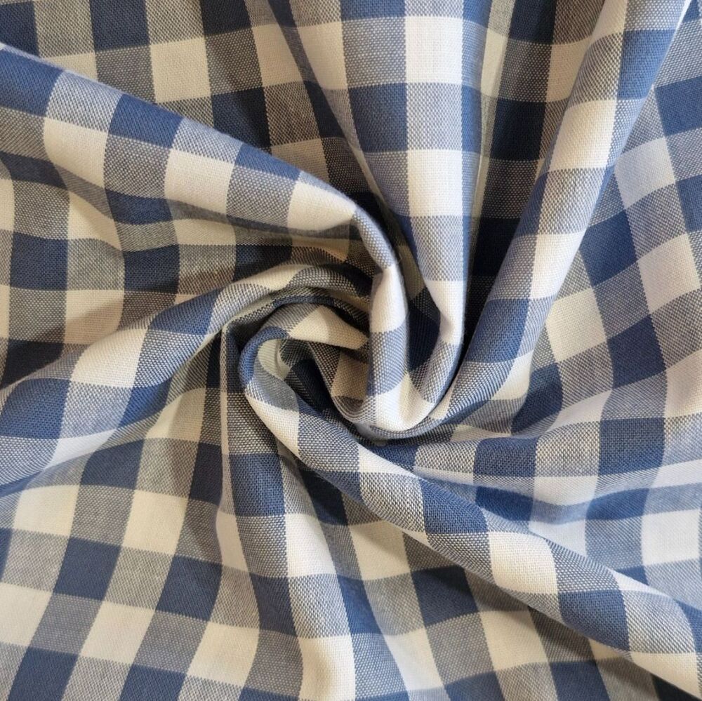 Yarn Dyed Cotton Gingham Fabric Denim Blue