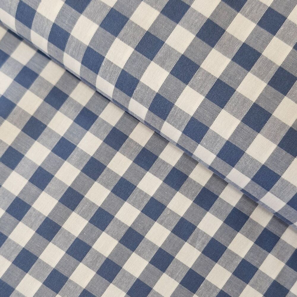 Yarn Dyed Cotton Gingham Fabric Denim Blue
