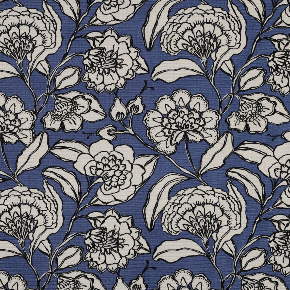 Cotton Canvas Fabric Blue Floral