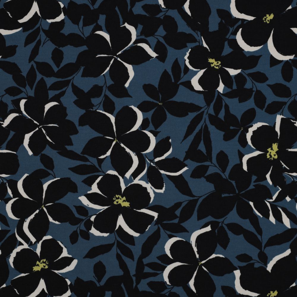 Cotton Jersey Flowers Navy