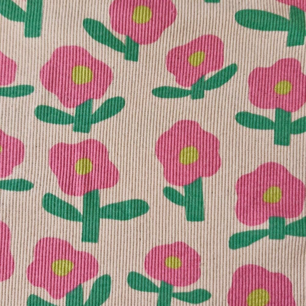 GOTS Jennifer Bouron Ribbed Cotton Jersey Flowers Natural/Pink