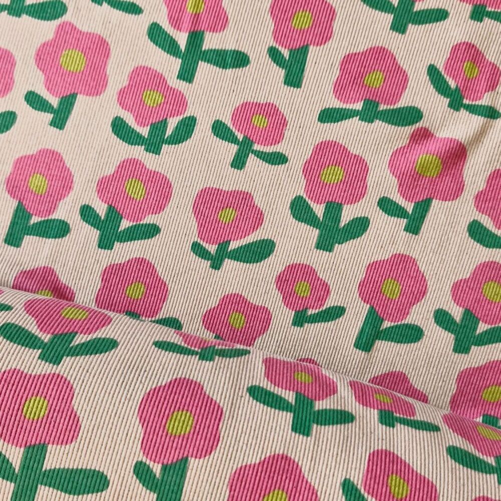 GOTS Jennifer Bouron Ribbed Cotton Jersey Flowers Natural/Pink