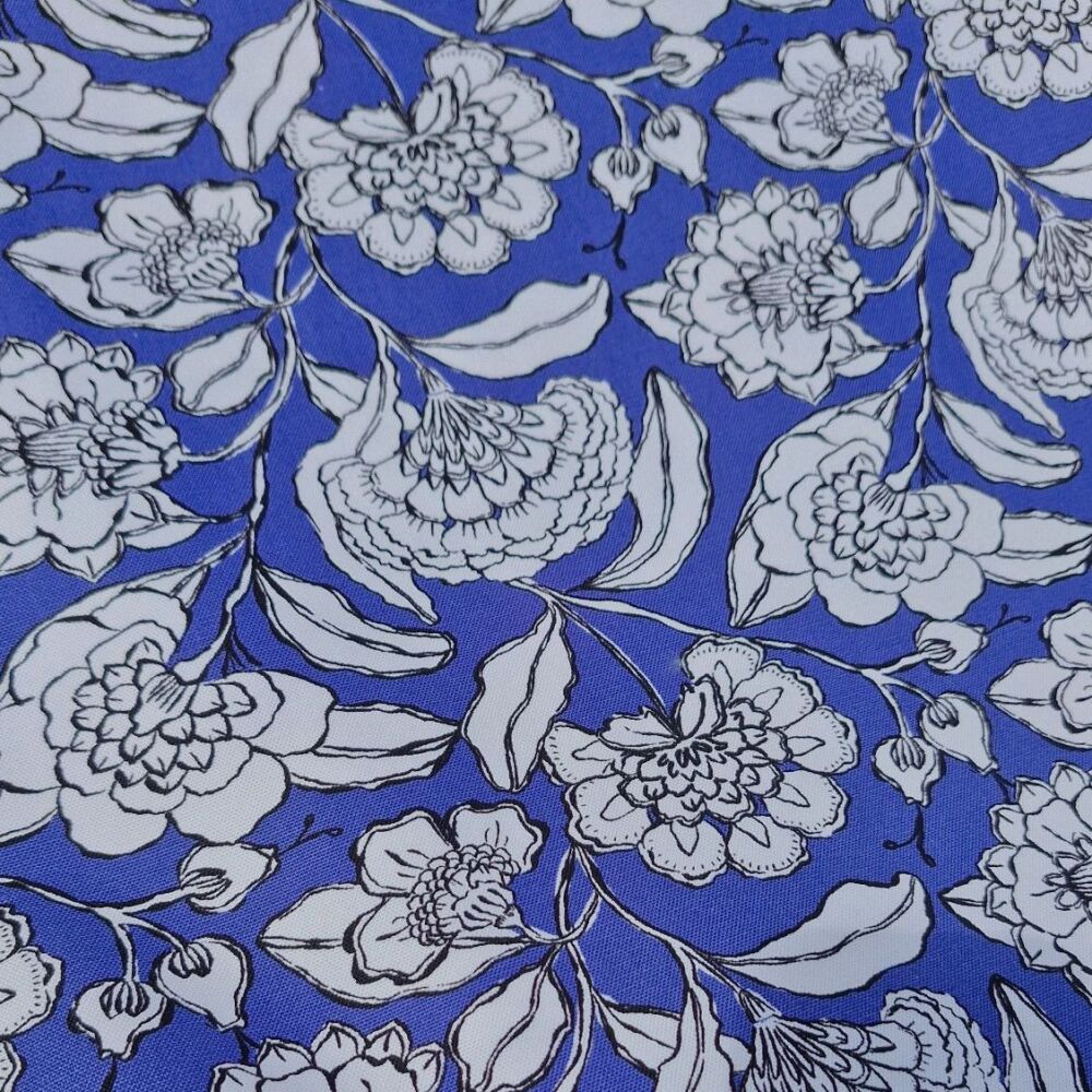 Cotton Canvas Fabric Blue Floral
