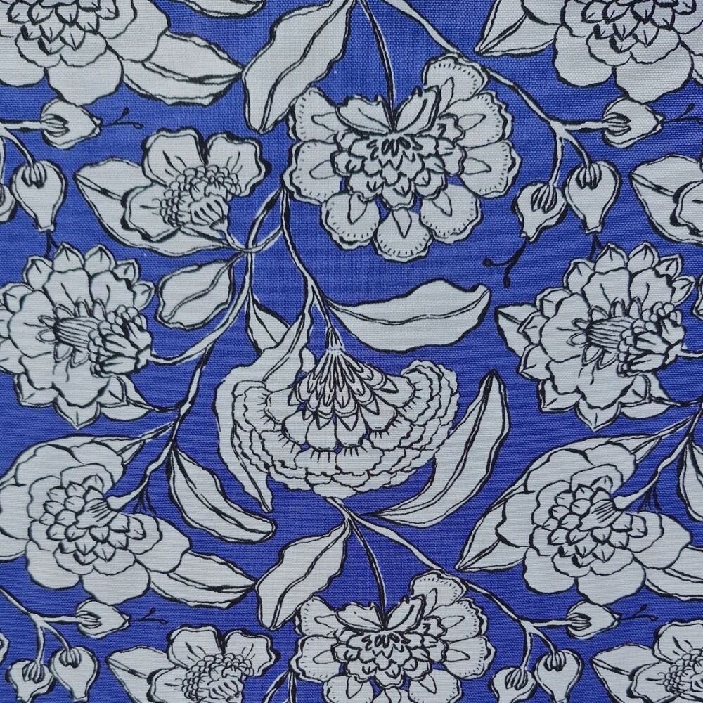 Cotton Canvas Fabric Blue Floral