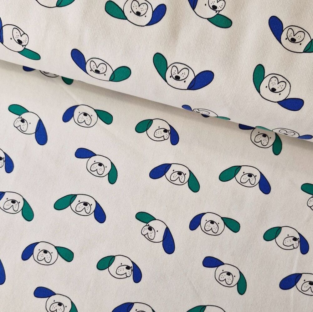 GOTS Dogs French Terry &ndash; Natural/Green by Jennifer Bouron