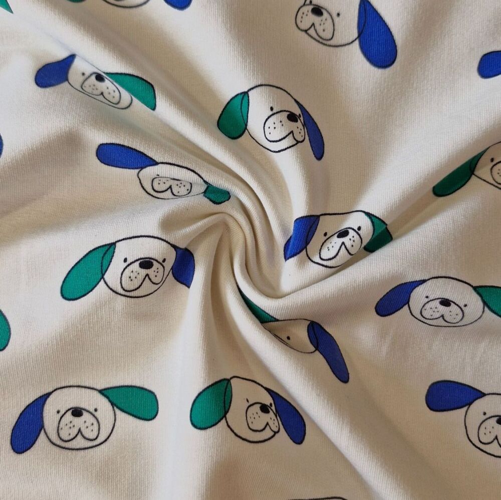 GOTS Dogs French Terry &ndash; Natural/Green by Jennifer Bouron