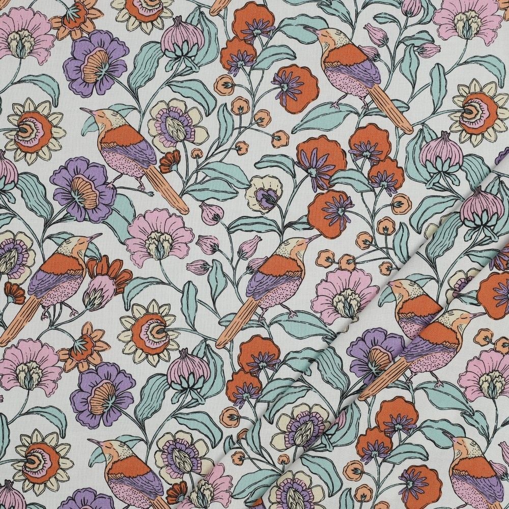 Coated Cotton Floral Fabric &ndash; White