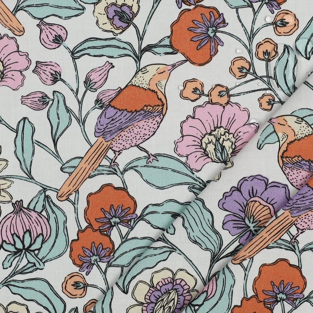 Coated Cotton Floral Fabric &ndash; White