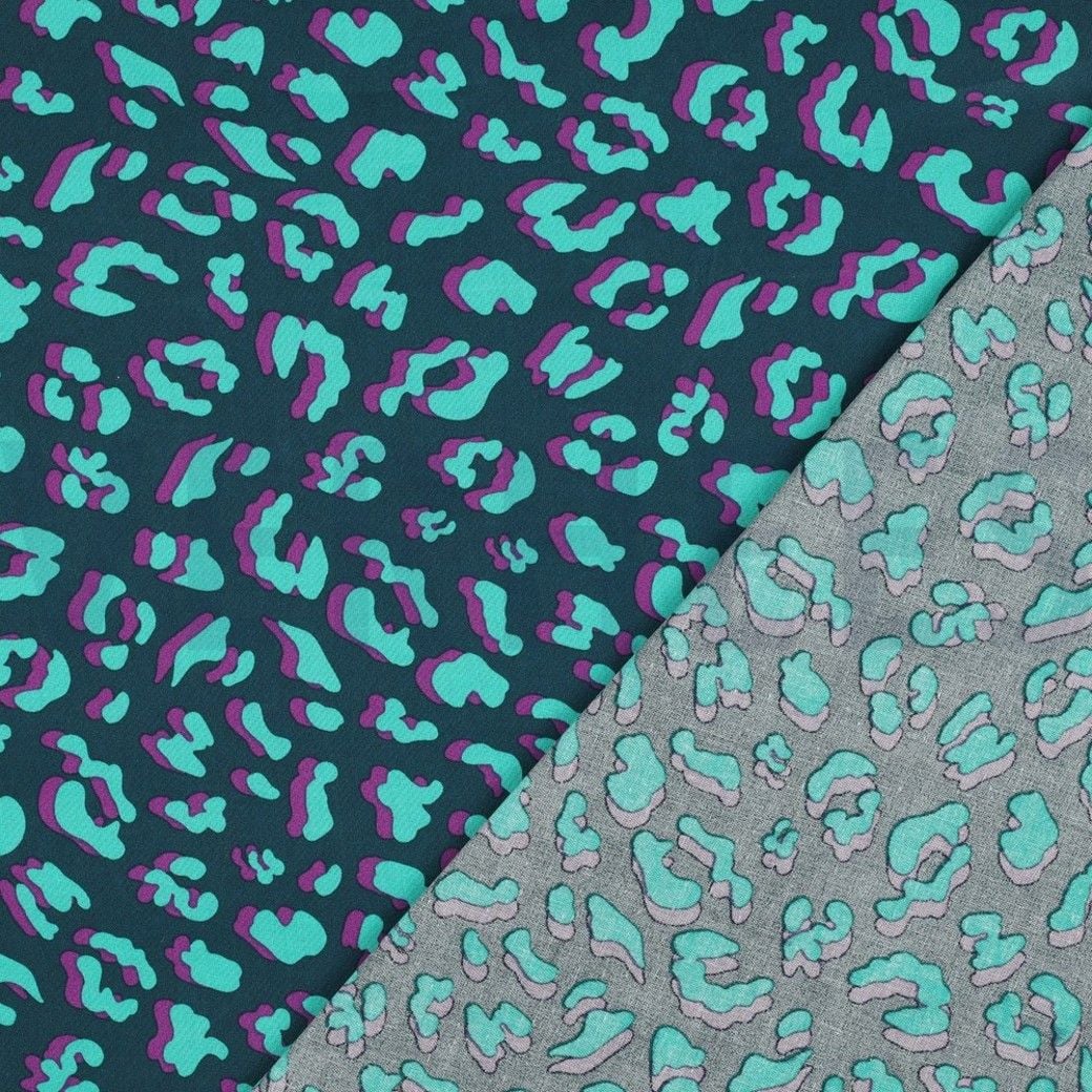 Coated Cotton Leopard Fabric &ndash; Petrol