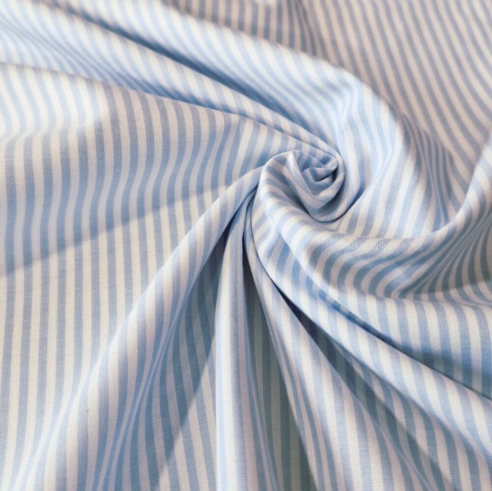 Yarn Dyed Cotton Stripes Pale Blue