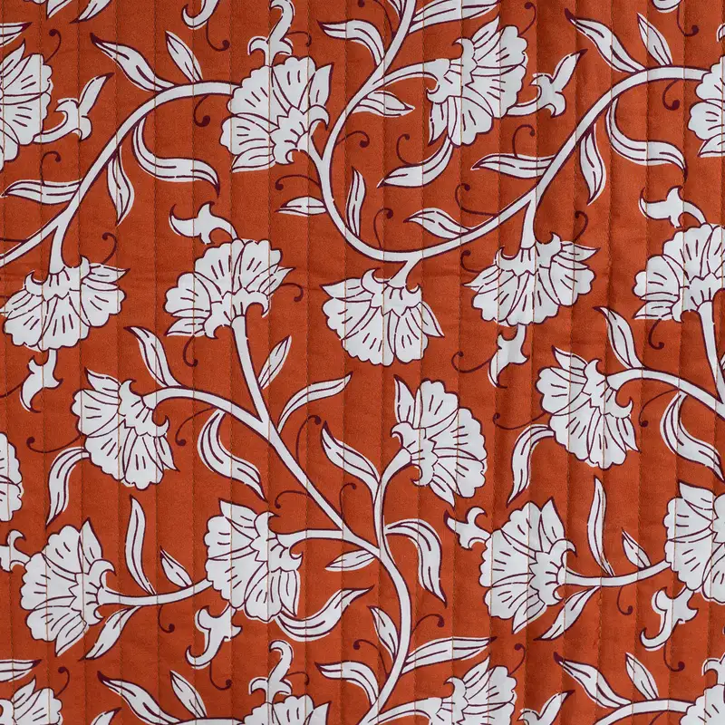 Quilted Cotton Fabric Double Sided Ethnic Flowers Cognac Rust
