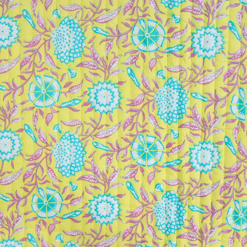 Quilted Cotton Fabric Double Sided Flowers Abstract Yellow