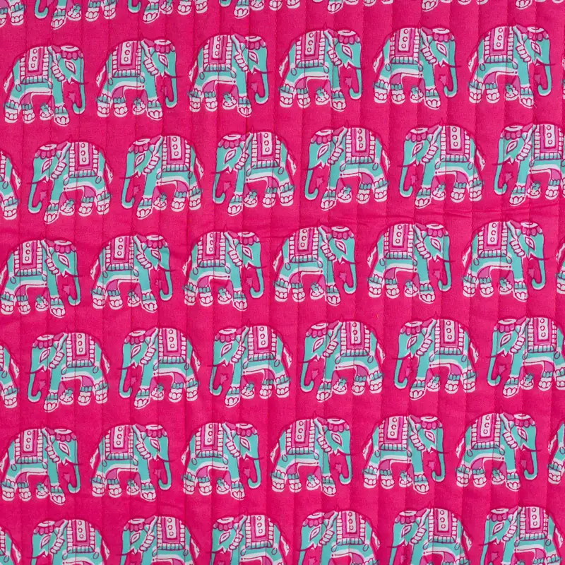Quilted Cotton Fabric Double Sided Elephants Hot Pink