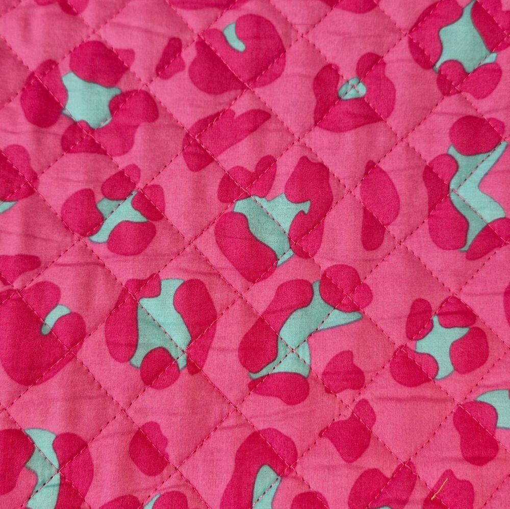 Quilted Cotton Fabric Double Sided Leopard Print Hot Pink