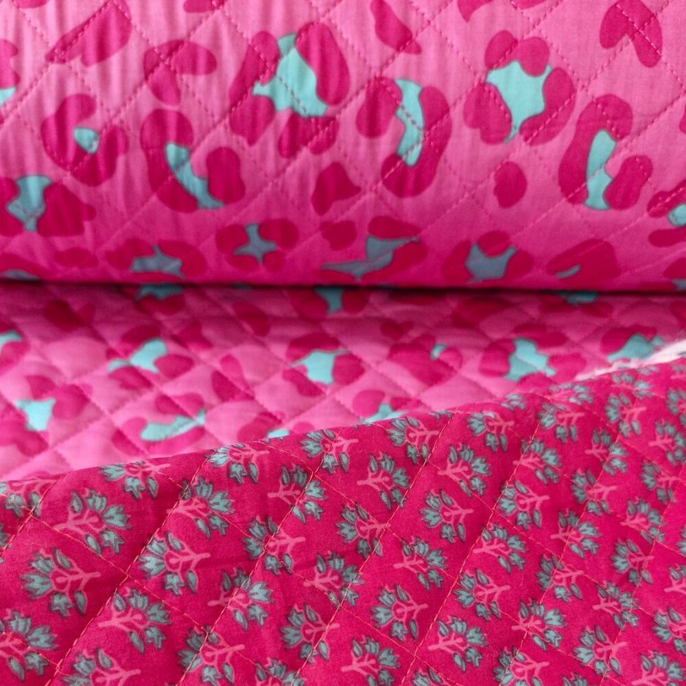 Quilted Cotton Fabric Double Sided Leopard Print Hot Pink