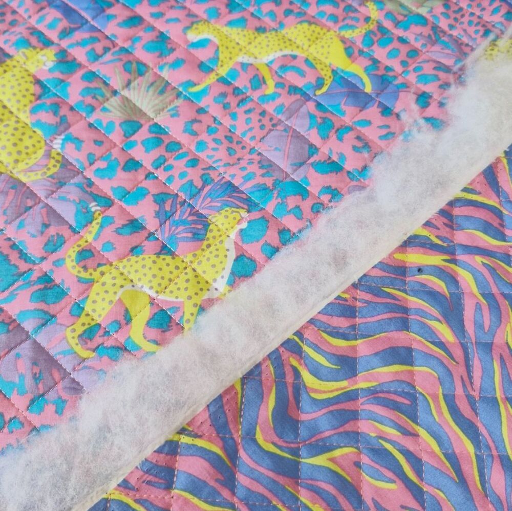 Quilted Cotton Fabric Double Sided Leopard Print Yellow & Pink