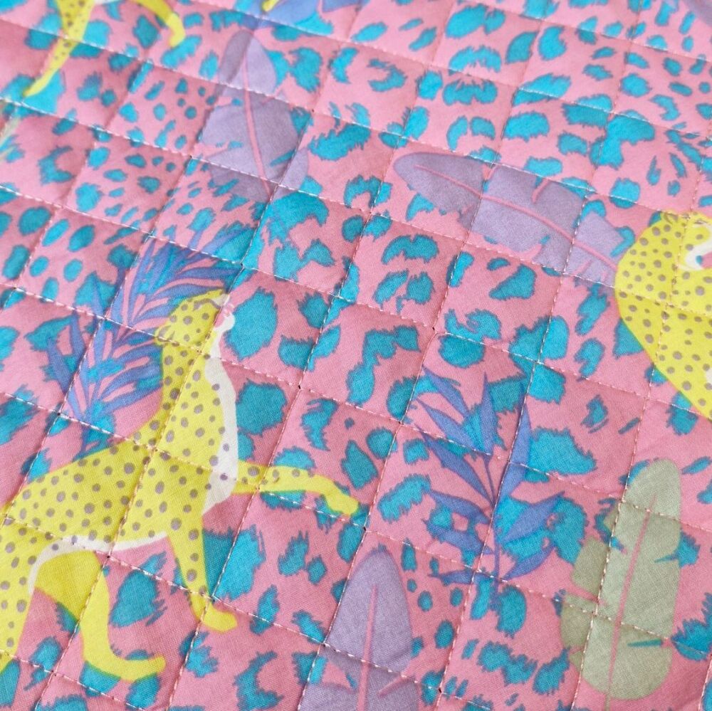 Quilted Cotton Fabric Double Sided Leopard Print Yellow & Pink