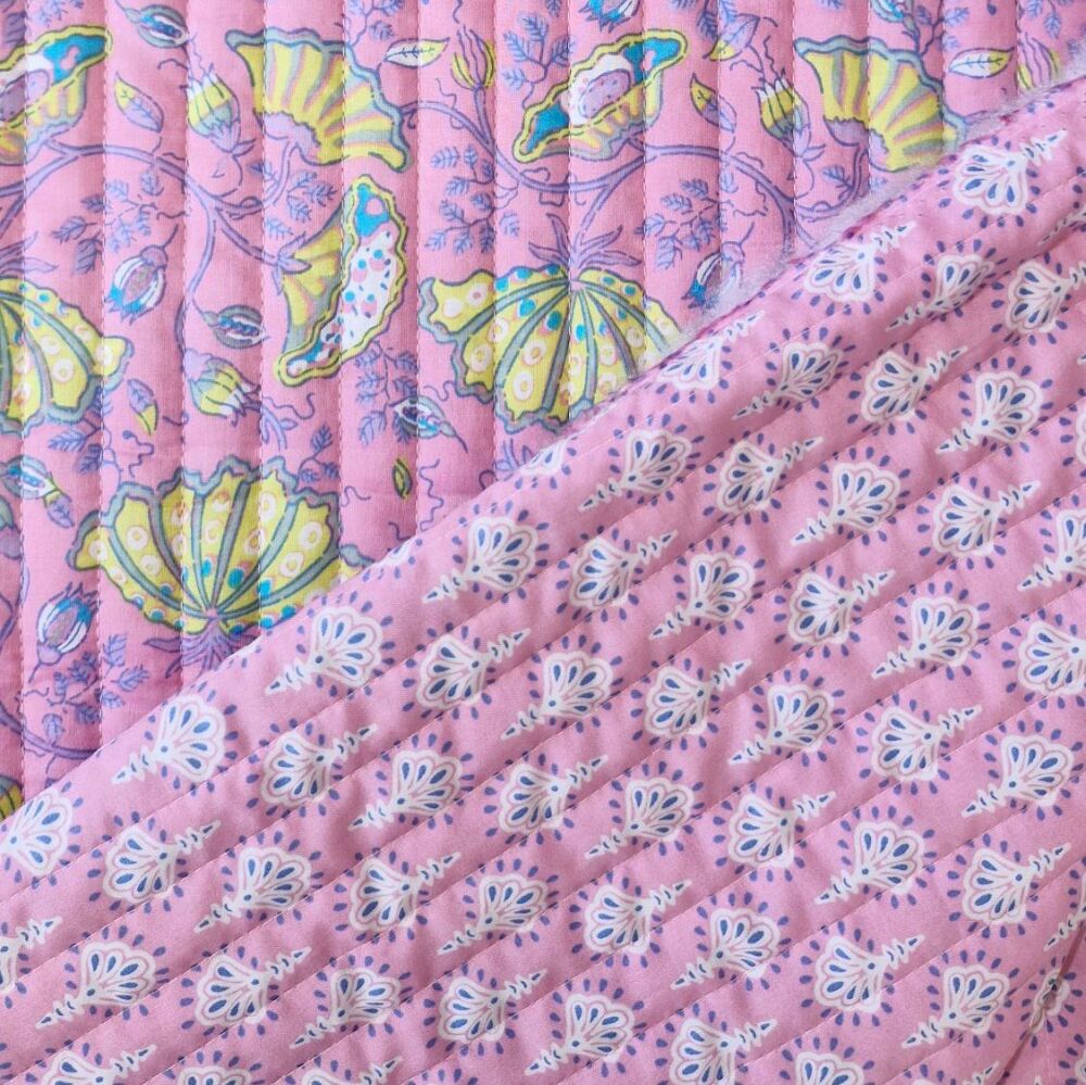 Quilted Cotton Fabric Double Sided Flowers Soft Pink