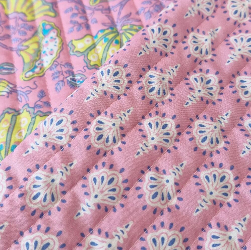 Quilted Cotton Fabric Double Sided Flowers Soft Pink