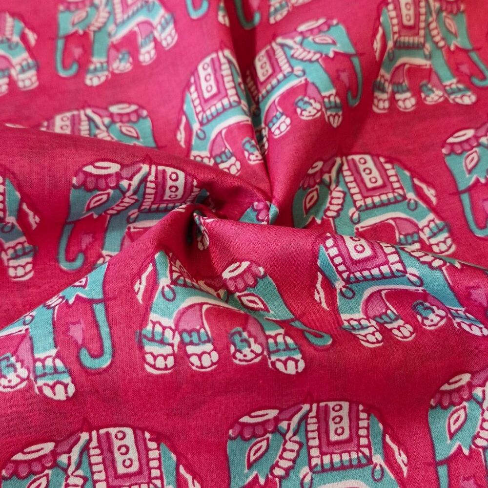 Cotton Voile Elephants Hot Pink