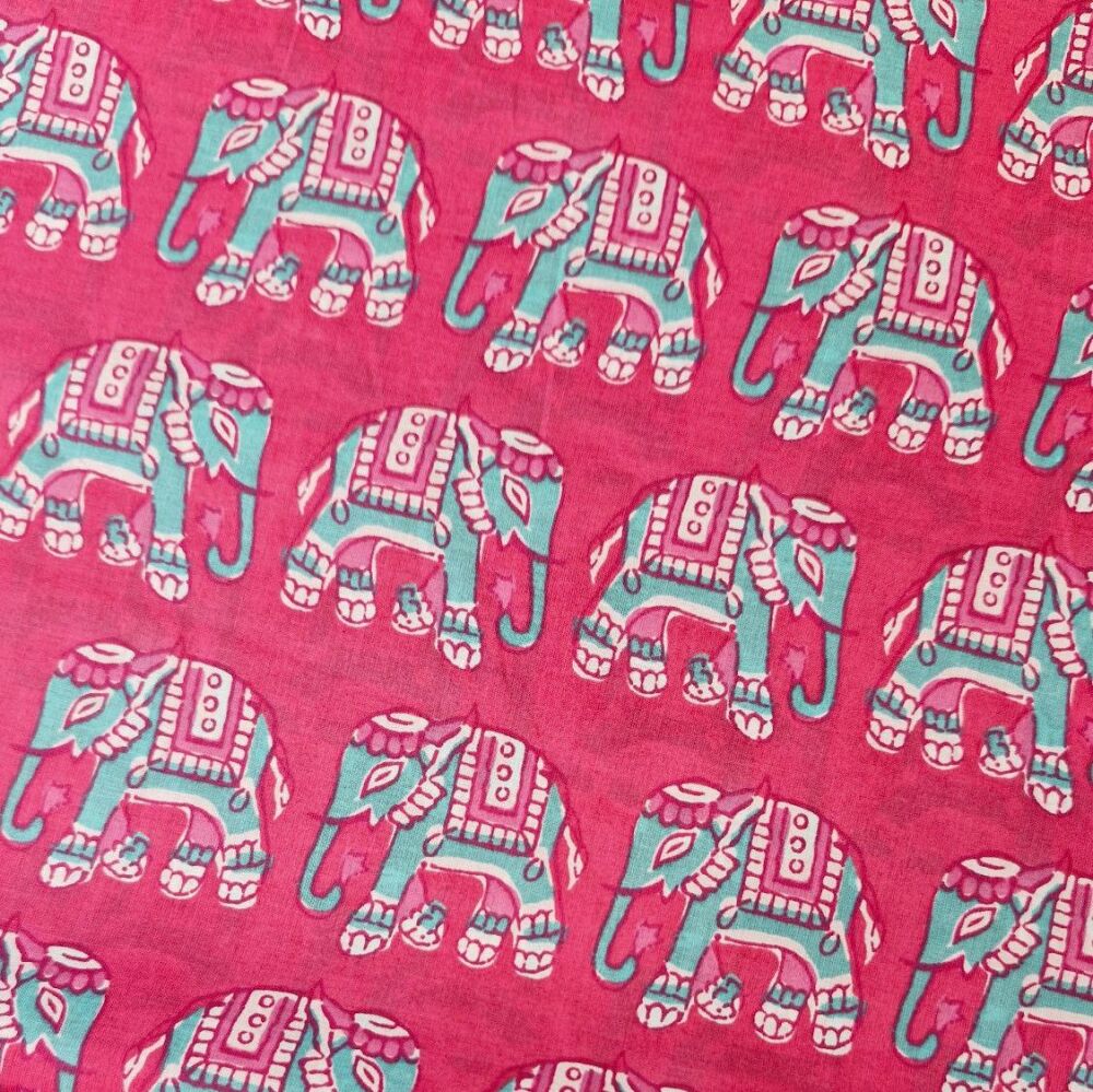 Cotton Voile Elephants Hot Pink