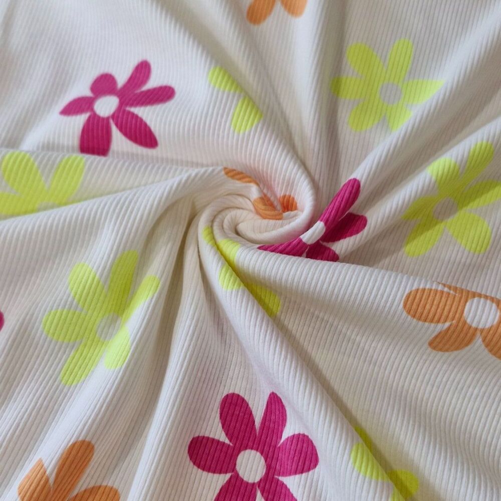 Ribbed Cotton Jersey Neon Flowers