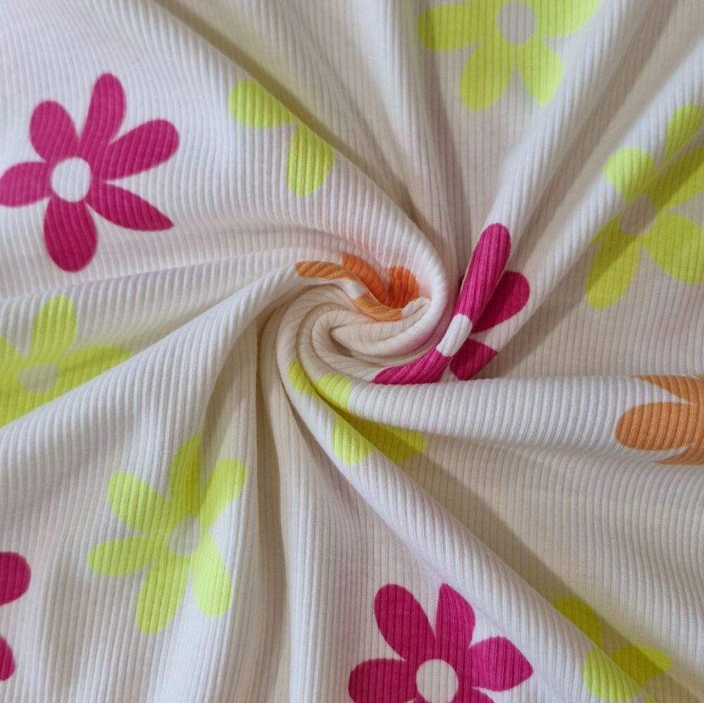 Ribbed Cotton Jersey Neon Flowers