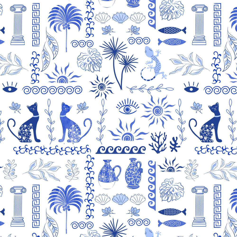 Victoria Louise Grecian Blues Cotton Greek Mosaic