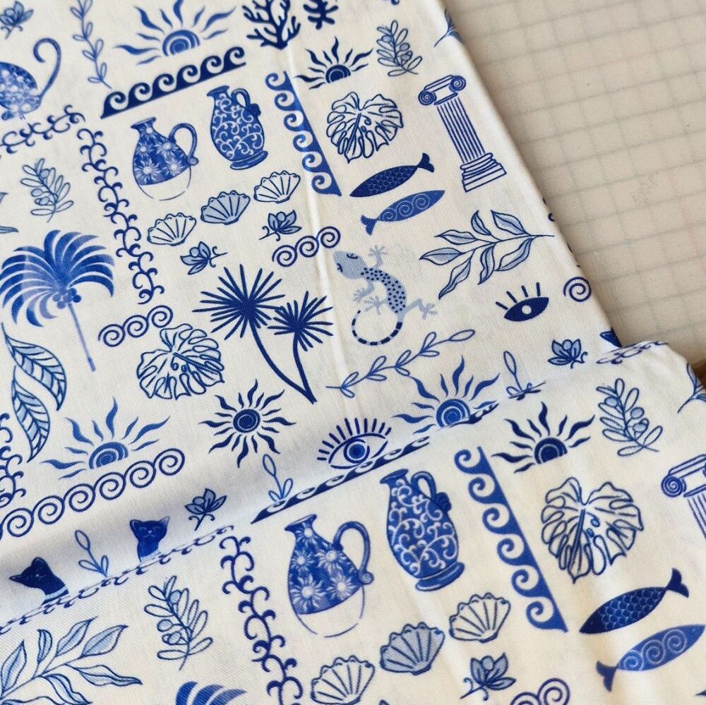 Victoria Louise Grecian Blues Cotton Greek Mosaic