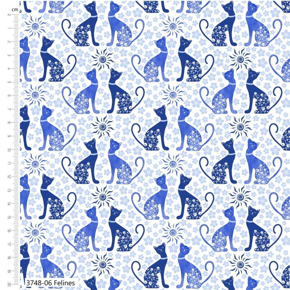 Victoria Louise Grecian Blues Cotton Blue Felines