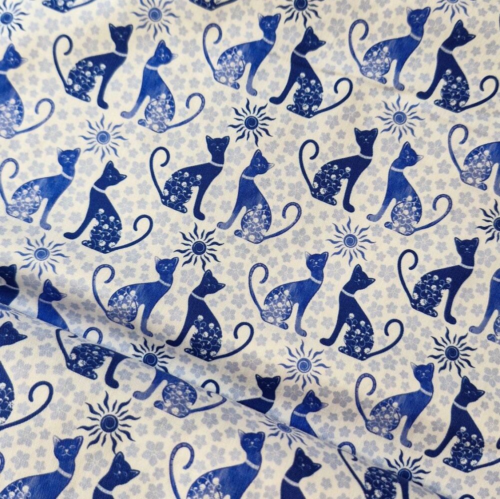 Victoria Louise Grecian Blues Cotton Blue Felines