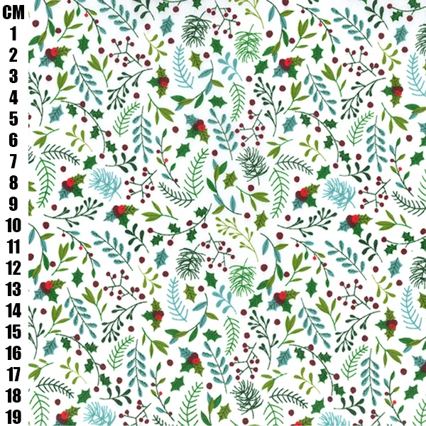 Polycotton Fabric Christmas Holly White