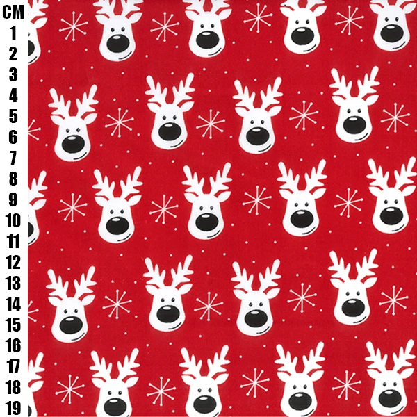 Polycotton Fabric Christmas Reindeer Red
