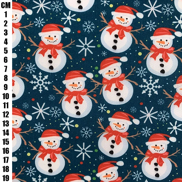 Polycotton Fabric Christmas Snowman Blue