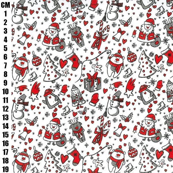 Polycotton Fabric Christmas icons White