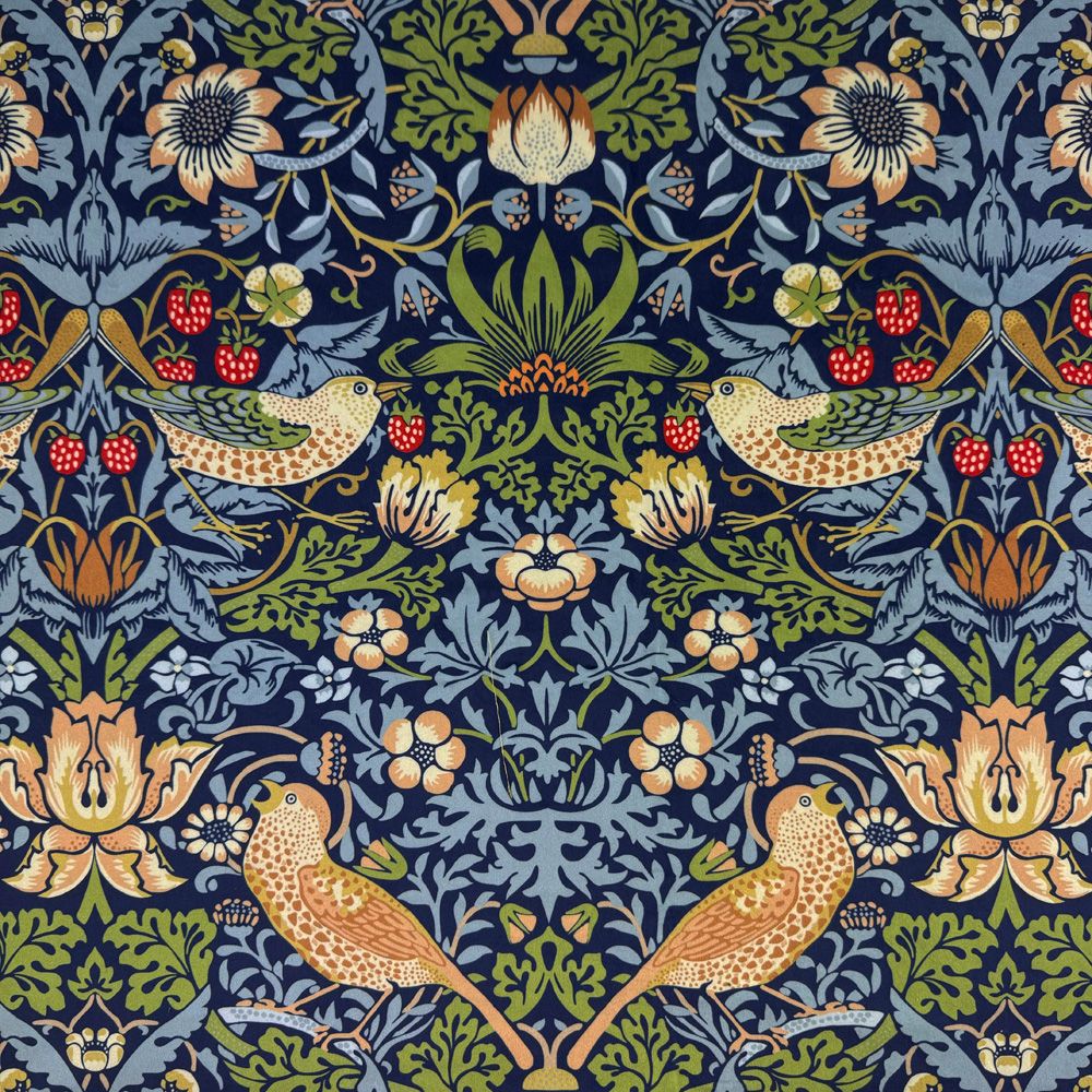 William Morris Upholstery Velvet Strawberry Thief Bluebell