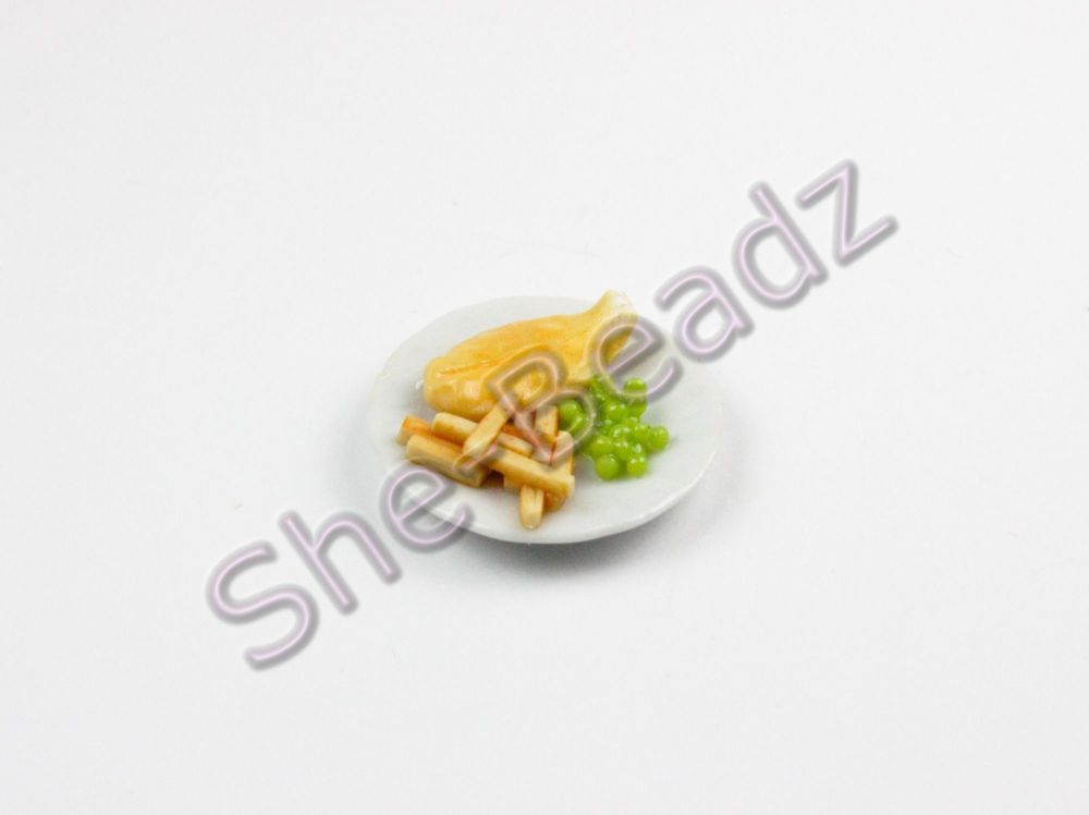 Minature Fish Chips & Peas on a Plate Pk 1