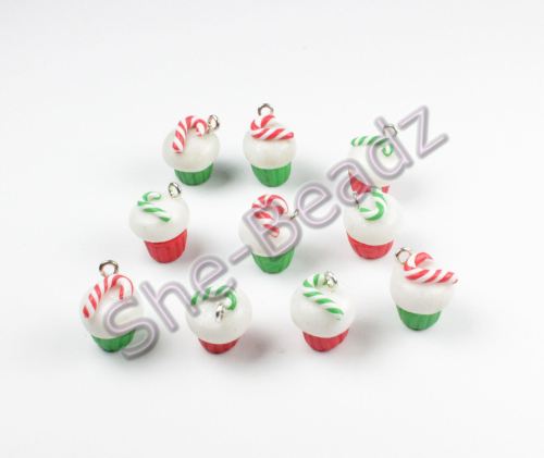 Fimo Candy Cane Cupcake Charms Tiny Pk 10