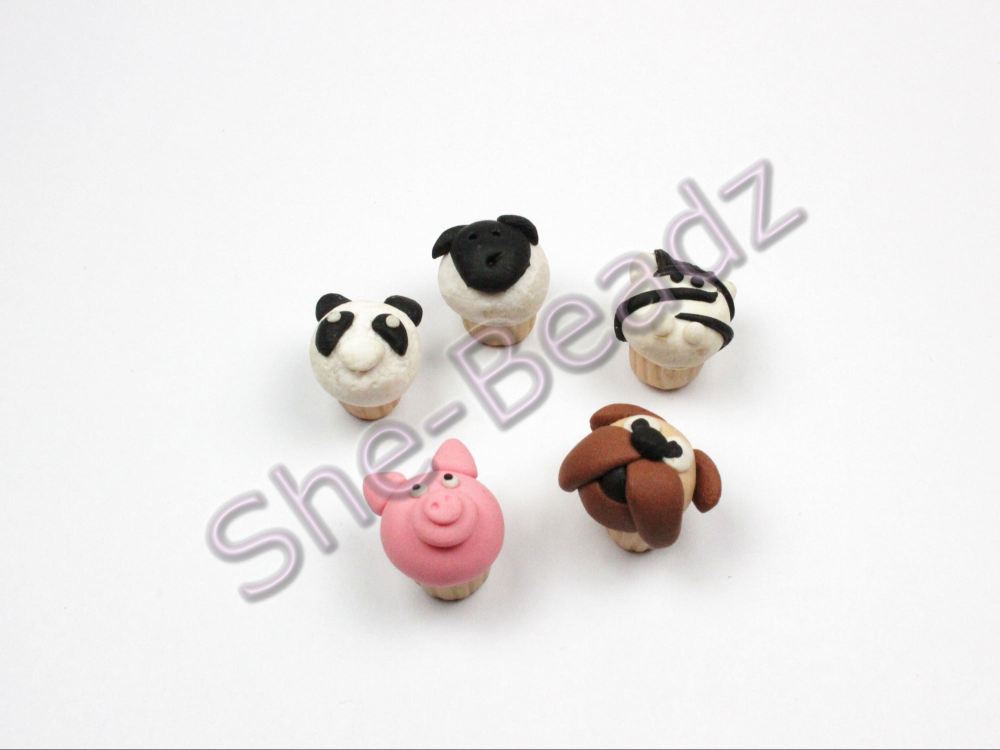 Fimo Animal Cupcake Charms Mini Pk 10