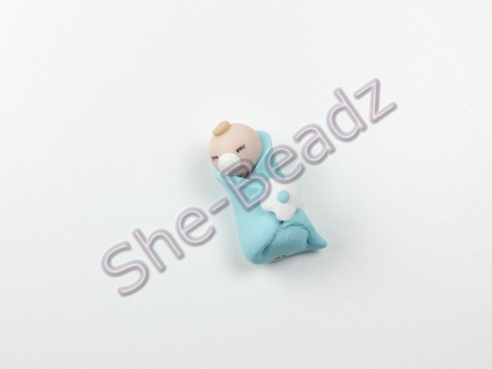 Fimo Miniature Artisan Blue Baby in Blanket Charm Pk 1