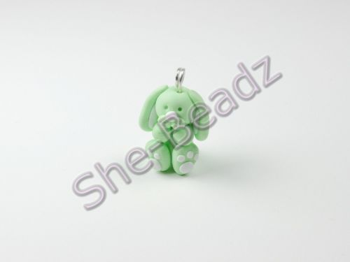 Fimo Miniature Artisan Green Bunny Charm Pk 1