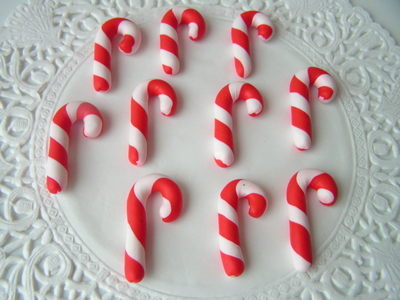 Fimo Candy Cane Charm Beads (red & white) Pk 10